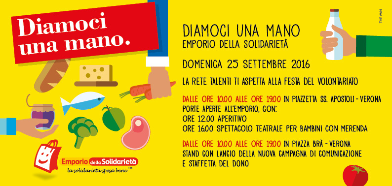 Rete talenti alla festa del volontariato: parte la staffetta del dono per gli empori
