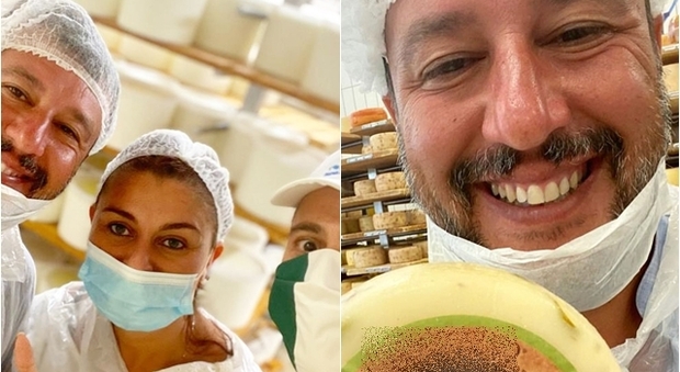 Salvini nel caseificio con la mascherina abbassata, è polemica sui social. I sindacati: «Pessimo esempio»