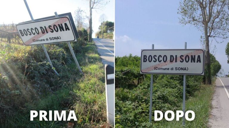 Raddrizzata la tabella indicativa claudicante di Bosco di Sona